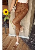 Cargo pants, eco-leather, brown 24550 - Online store - Boutique